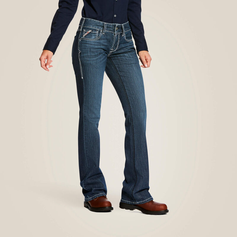 Ariat, Women's FR Mid Rise Stretch DuraLight Ella Boot Cut Jean, 10026006, Azurite