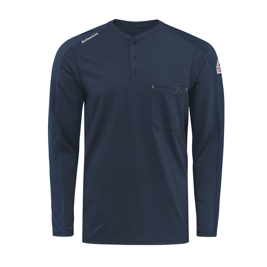 Bulwark Men's Navy Flex Knit Henley #STL2