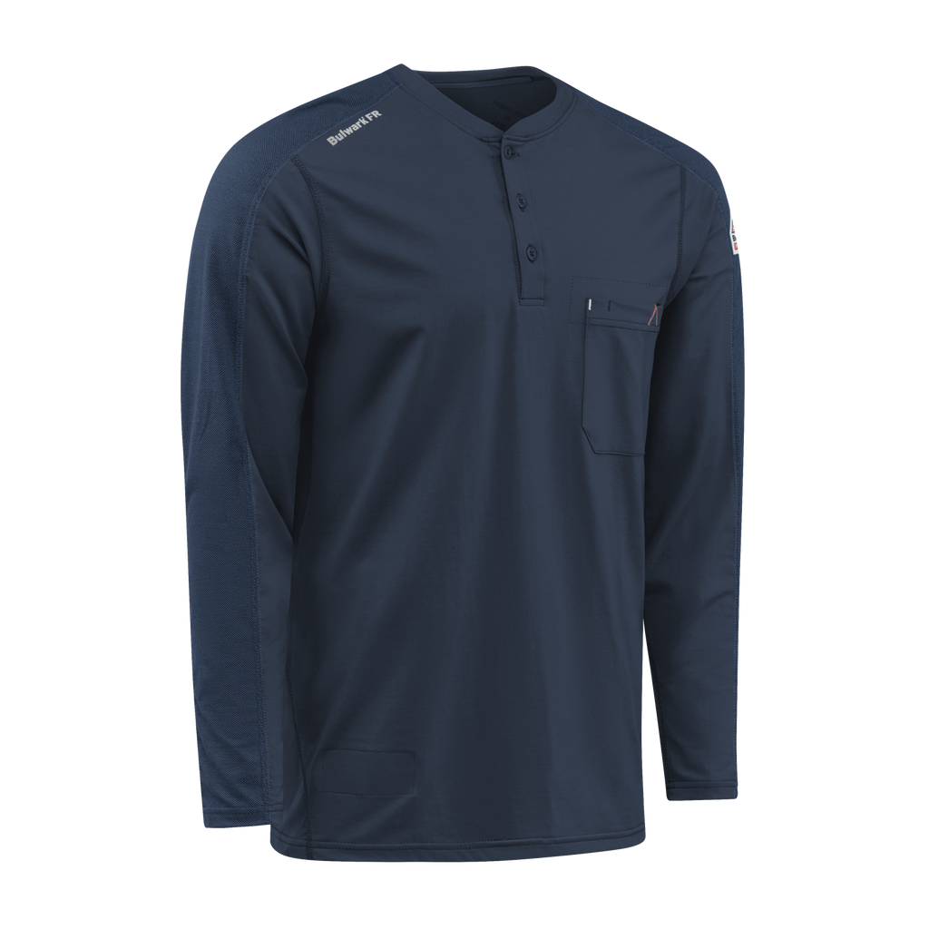 Bulwark Men's Navy Flex Knit Henley #STL2