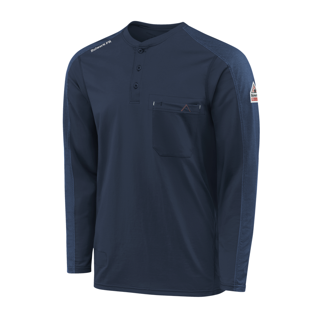 Bulwark Men's Navy Flex Knit Henley #STL2